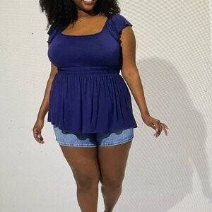 Torrid Cinched Waist Babydoll Tank Blue 2X NWT